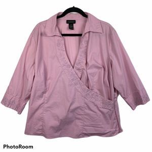 👑 2 for $15 sale!!  Lane Bryant Pink Embroidered Trim Top